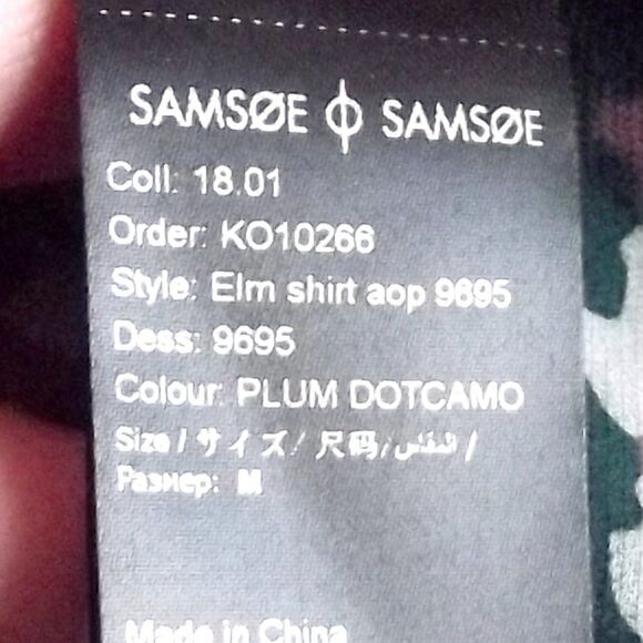 SAMSOE SAMSOE Blouse, M, Elm shirt, Camo, Buttons, 3/4 sleeves, Green/Purple - Picture 10 of 13